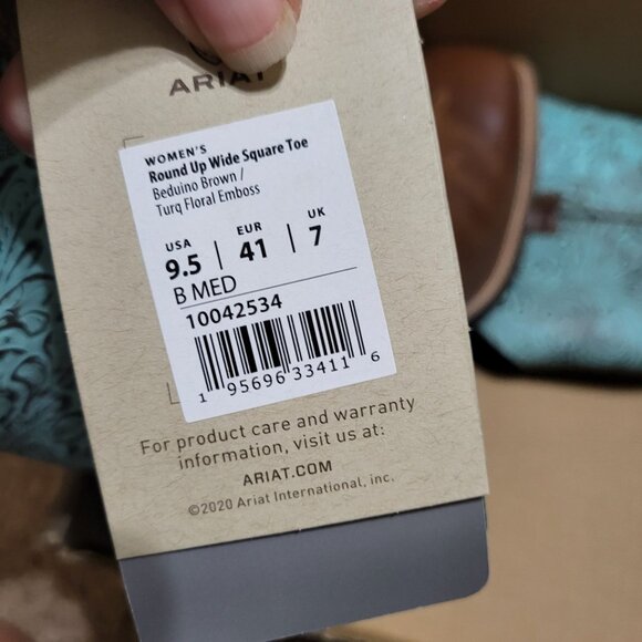 Women Ariat Round Up Wide Square Toe Beduino Brown Turquoise Floral Embossed 9.5 - Picture 11 of 15